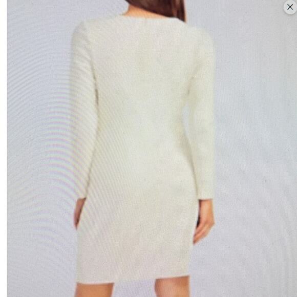 Women's Express Cream Stretch Embellished Button Shoulder  Sheath Dress Sz M - Picture 2 of 8